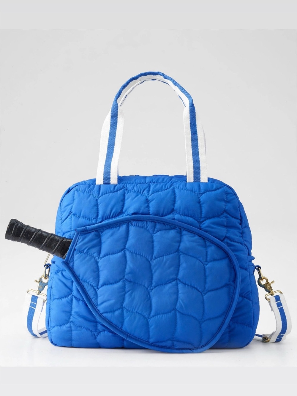Mark & Graham || Lightweight Puffer Pickleball Bag Quilted Stripe Cobalt Blue